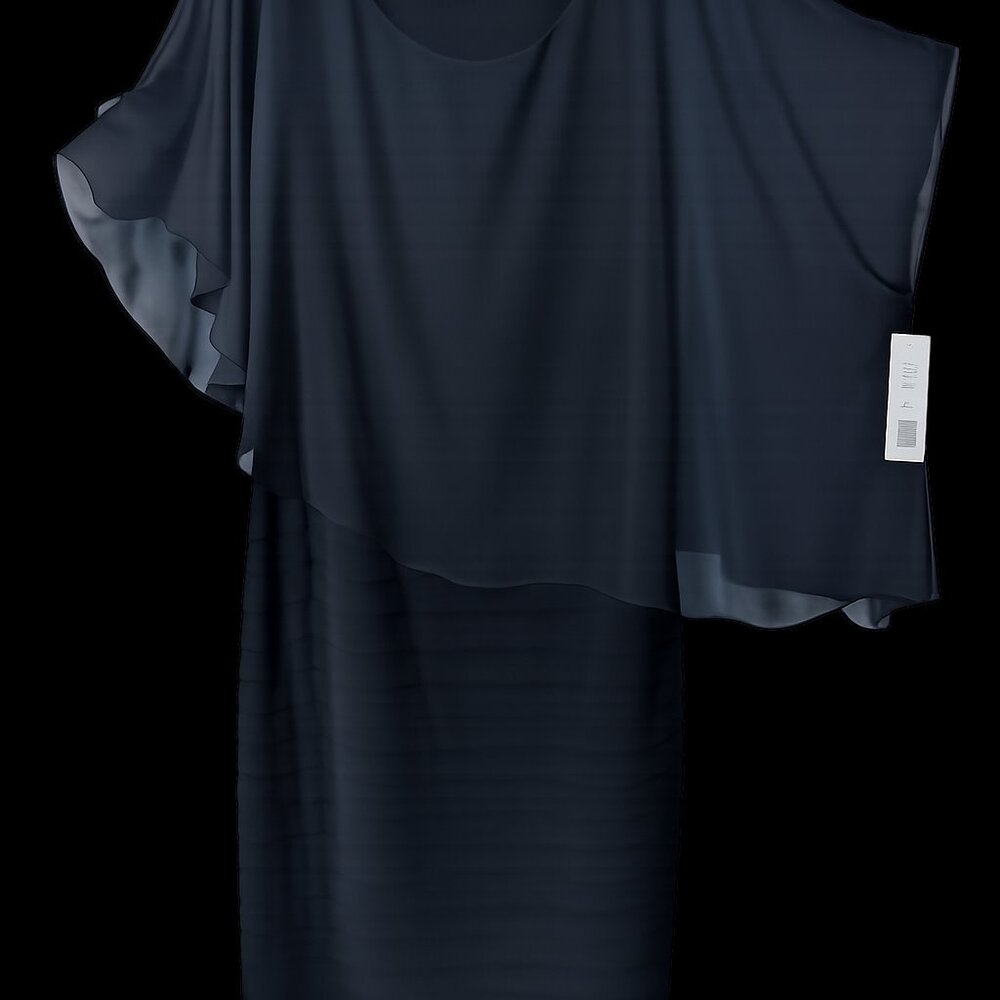 NWT Plus Size Black  Dress w/ Flattering  Attached Asymetrical Flutter Cape 14W